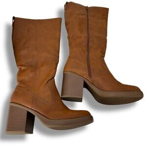 Sun Stone Shoes New Macys Brown Faux Leather Chunky Knee
